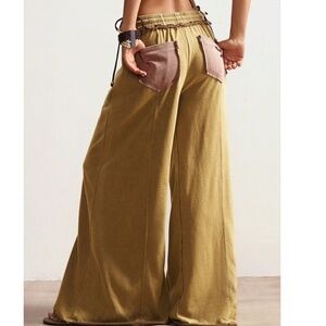 Wide Leg Tan Pants with Pink Pockets